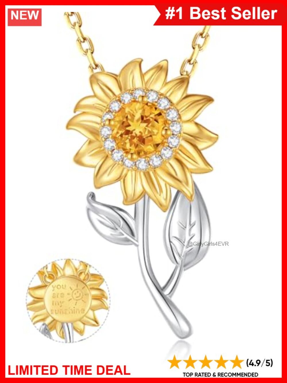 Sterling Silver Sunflower Spinner Pendant Necklace You Are My Sunshine Fidget